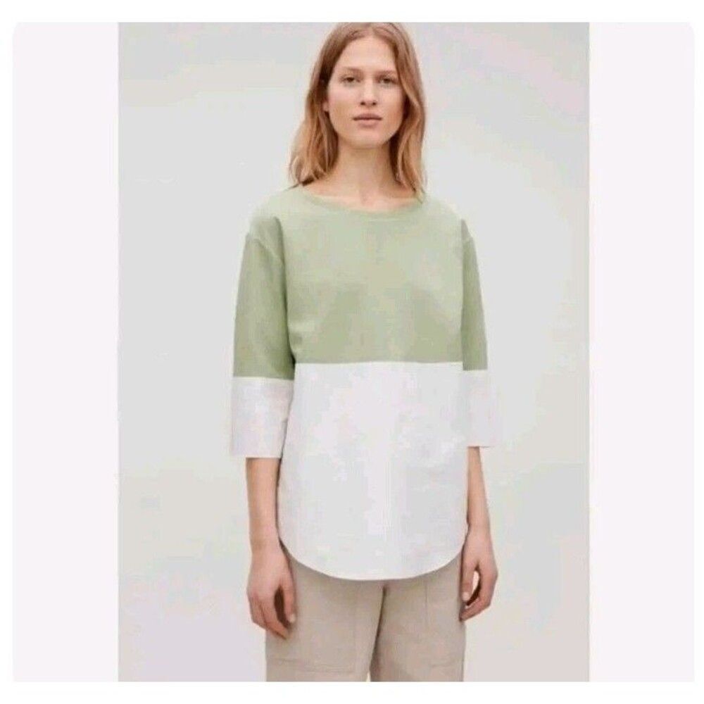 Cos Hem Women’s Sweatshirt Cotton Blend Green and White Size Small